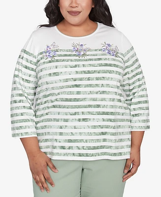 Alfred Dunner Plus Santa Fe Tie Dye Stripe Embroidered Top