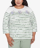 Alfred Dunner Plus Santa Fe Tie Dye Stripe Embroidered Top
