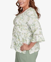 Alfred Dunner Plus Santa Fe Embroidered Floral Vines Cotton Top