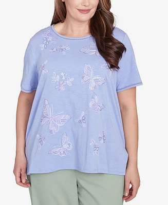 Alfred Dunner Plus Santa Fe Butterfly Embroidered T-Shirt