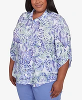 Alfred Dunner Plus Santa Fe Abstract Butterfly Collared Button Front Top
