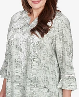 Alfred Dunner Plus Santa Fe Embroidered Geometric Flare Sleeve Top