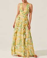 Astr the Label Women's Noya Floral-Print Open-Back Gown