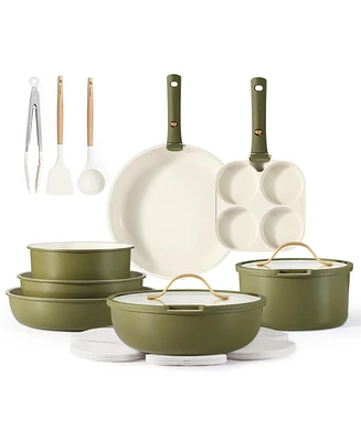 Carote 19pcs Pots and Pans Set Non Stick, Cookware Set with Detachable Handle, Kitchen Cookware Sets with Removable Handle, Oven Safe, Cream White
