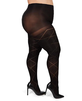 MeMoi Plus Diamond Opaque Curvy Control Top Tights Mm-2322