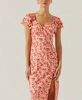 Astr the Label Women's Maisy Floral Print Flutter Sleeve Midi Dress