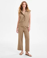 Liverpool Los Angeles Women's Sleeveless Collared Elastic-Back Top