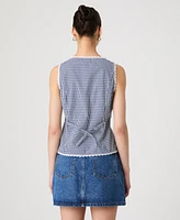 French Connection Women's Gingham Lace-Trim Sleeveless Vest