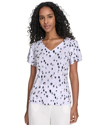 Calvin Klein Women's Flutter-Sleeve V-Neck Blouse