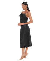 Bebe Women's Satin Slip Midi Dress with Lace Insert