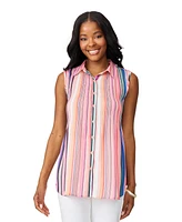 Cable & Gauge Women's Collared Sleeveless Pleated Top