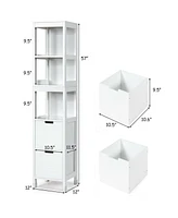 Gymax Bathroom Floor Cabinet Multifunctional Storage Organizer 5Tier Shelves&2 Drawers