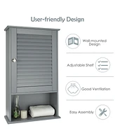 Gymax Bathroom Wall Mount Storage Cabinet Single Door w/Height Adjustable Shelf Grey