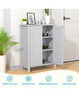 Gymax 2-Door Bathroom Floor Storage Cabinet Space Saver Organizer Grey