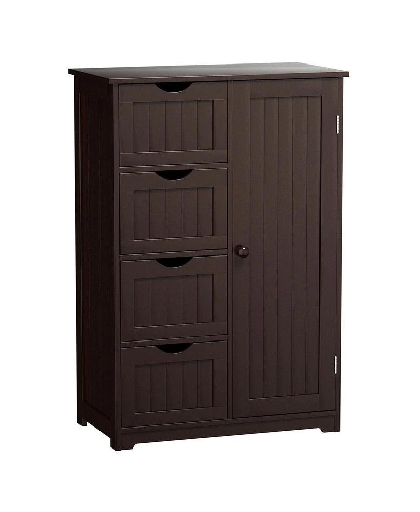 Gymax Bathroom Floor Cabinet Storage Organizer Cupboard w/ 4 Drawers Adjustable Shelf Brown