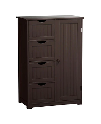 Gymax Bathroom Floor Cabinet Storage Organizer Cupboard w/ 4 Drawers Adjustable Shelf Brown