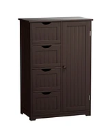 Gymax Bathroom Floor Cabinet Storage Organizer Cupboard w/ 4 Drawers Adjustable Shelf Brown