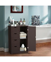 Gymax Bathroom Floor Cabinet Storage Organizer Cupboard w/ 4 Drawers Adjustable Shelf Brown