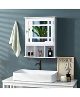 Gymax Mirrored Medicine Cabinet Bathroom Wall Mounted Storage W/Adjustable Shelf Brown