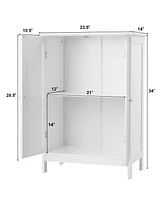 Gymax Bathroom Floor Storage Cabinet Double Door Kitchen Cupboard Shoe Brown