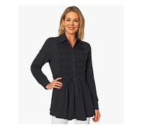 Stella Carakasi Women's Cotton Poplin Pintuck Detail Lucky Star Shirt