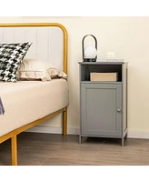 Gymax Bathroom Floor Storage Cabinet Side Table w/ Open Compartment & Adjustable Shelf