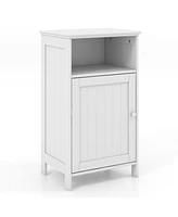Gymax Bathroom Floor Storage Cabinet Side Table Adjustable Shelf Organize Freestanding
