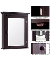Gymax Bathroom Mirror Cabinet Wall Mounted Medicine Storage Adjustable Shelf Brown