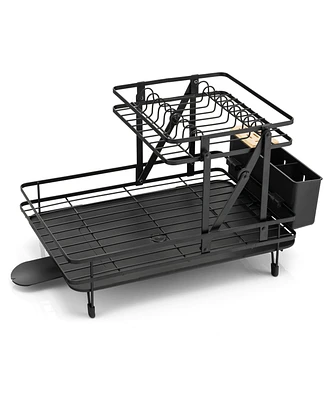 2-Tier Collapsible Dish Drainer Rack with Removable Drip Tray – Space-Saving Dish Drying Rack for Kitchen Organization