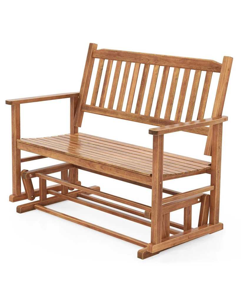 2 Seats Outdoor Glider Bench with Armrests and Slatted Seat