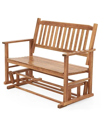 2 Seats Outdoor Glider Bench with Armrests and Slatted Seat
