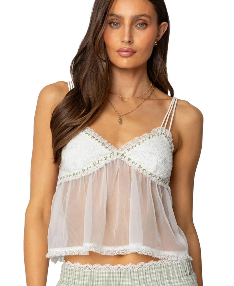 Edikted Women's Sheer Lacey Babydoll Tank Top