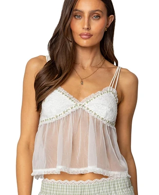 Edikted Women's Sheer Lacey Babydoll Tank Top