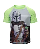 Star Wars Boys The Mandalorian Pullover Rash Guard and Swim Trunks Outfit Set