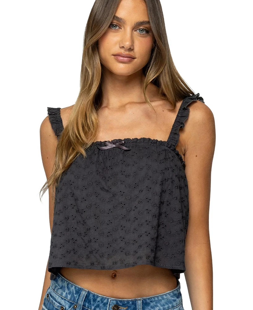 Edikted Women's Tami Eyelet Ruffle Tank Top