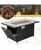 Rattan Wicker Propane Fire Pit Table with Rain Cover and Lava Rock