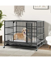 Foldable Metal Dog Cage with Lockable Casters and Tray – Heavy-Duty Pet Crate for Home or Travel