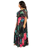 Buxom Couture Plus Floral Off Shoulder Pleated Maxi Dress