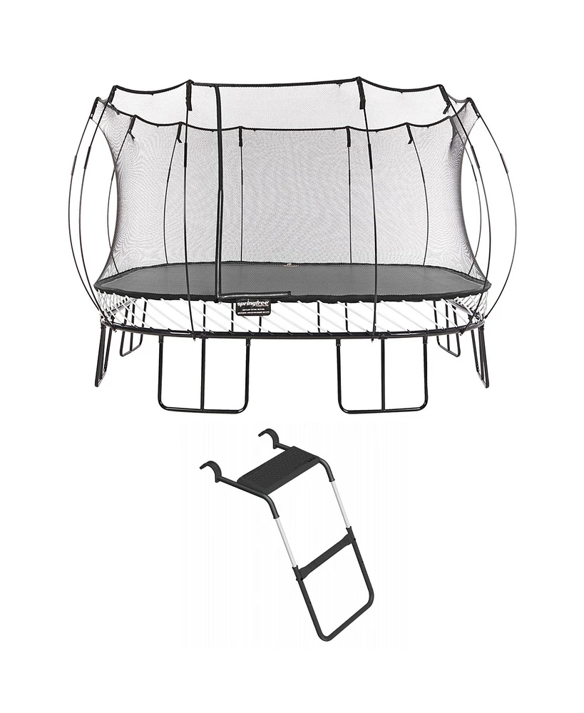 Springfree Trampoline 13 ft x 13 ft Large Square + FlexrStep V2 Bundle – Springless Fun with Adjustable & Lock Restrict Ladder Attachment Acces