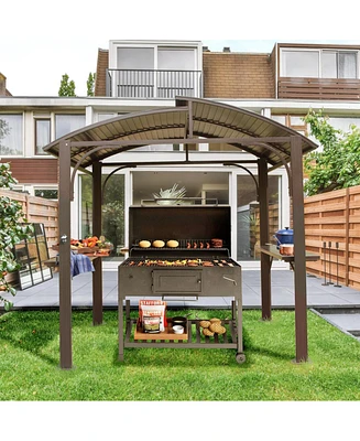 8x5FT Arc Roof, Grill Canopy for Outdoor w/Double Galvanized Steel Roof and 2 Side Shelves, Bbq Gazebo Tent Patio Garden Backyard, Bro