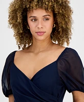 julia jordan Women's Puff-Sleeve Belted Midi Dress