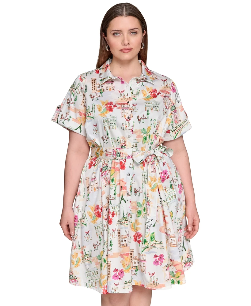 Karl Lagerfeld Paris Plus Conversational Belted Shirtdress