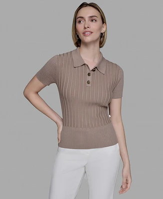 Karl Lagerfeld Paris Women's Collared Ribbed Shirt