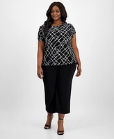Ak Anne Klein Plus Size Printed Tulip-Sleeve Blouse