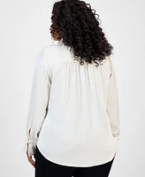 Anne Klein Plus Long-Sleeve V-Neck Blouse