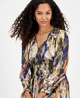 julia jordan Women's Printed V-Neck Long-Sleeve Midi Dress