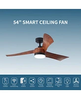 All Seasons 54 Ceiling Fan with Light, Quiet, Alexa Google, 3 Color Led Lights, Reversible,Remote