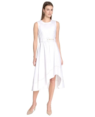 Calvin Klein Women's Belted Sleeveless Asymmetric-Hem Dress