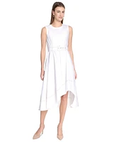 Calvin Klein Women's Belted Sleeveless Asymmetric-Hem Dress