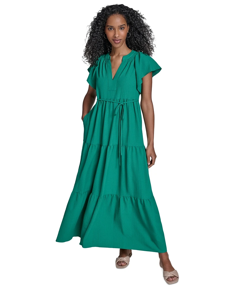 Calvin Klein Women's Split-Neck Tiered Maxi Dress